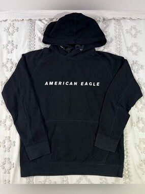 American Eagle Outfitters Black Pullover Hoodie with White Logo